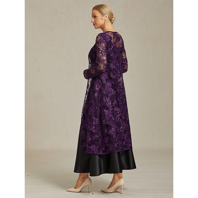 Women's Coat Blazer Jacket Lace Embroidered Open Front Elegant Floral Formal Anniversary Party Wedding Guest Open Front Long Crewneck Regular Fit Long Sleeve Outerwear Eggplant Spring Fall3