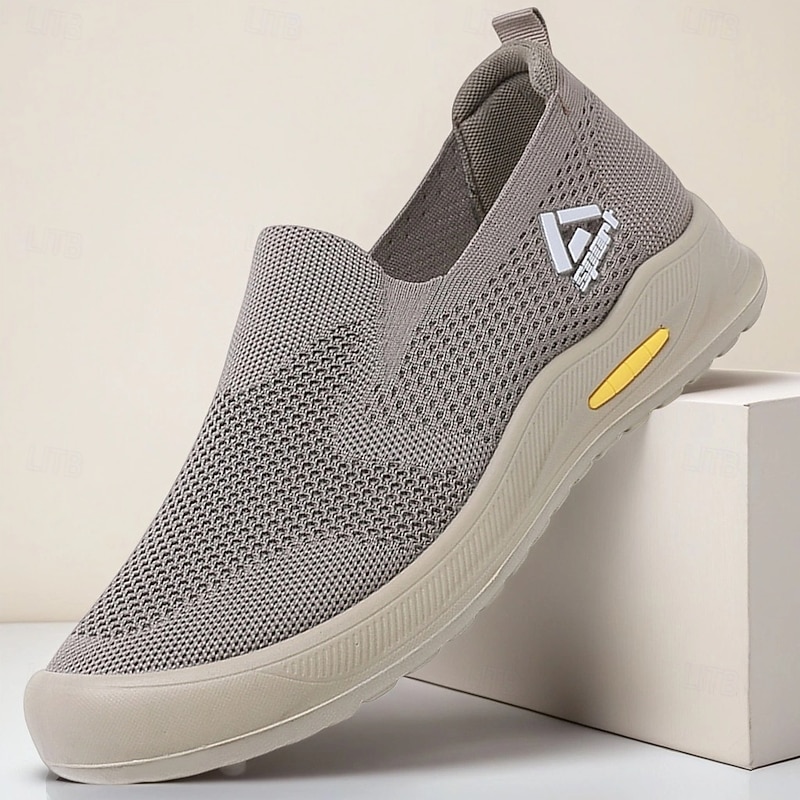 Men's Gray Knit Slip-On Sneakers – Breathable Lightweight Walking Shoes for Daily Wear, Travel and Outdoor Activities
