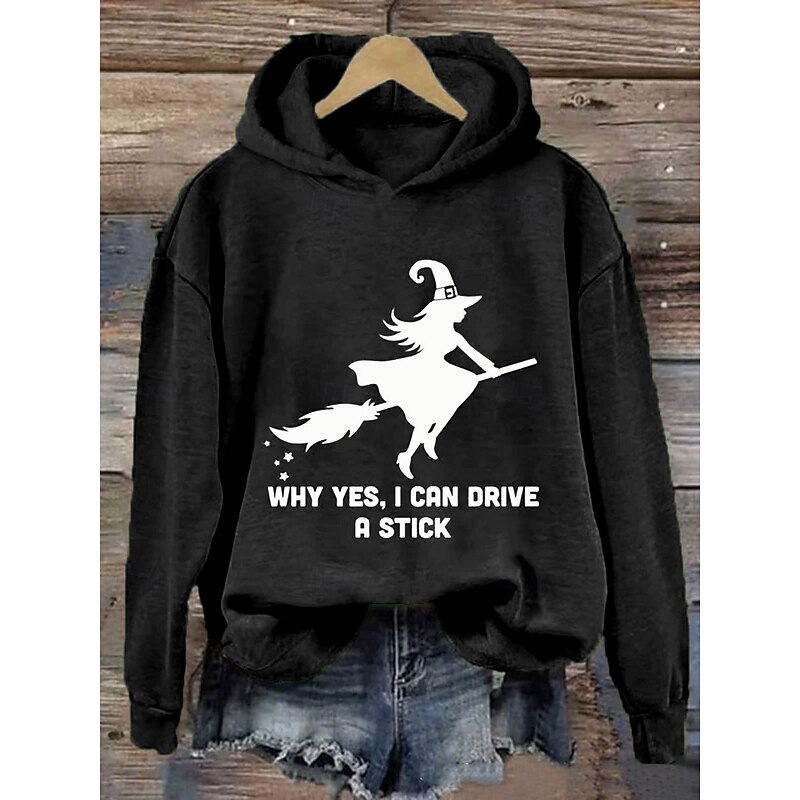 Halloween Women's Pullover Hoodie Sweatshirt Witch Graphic Fashion Casual Print Long Sleeve Hooded Regular Tops Street Dailywear Casual Drawstring Print Black Purple Orange Green Fall Winter2