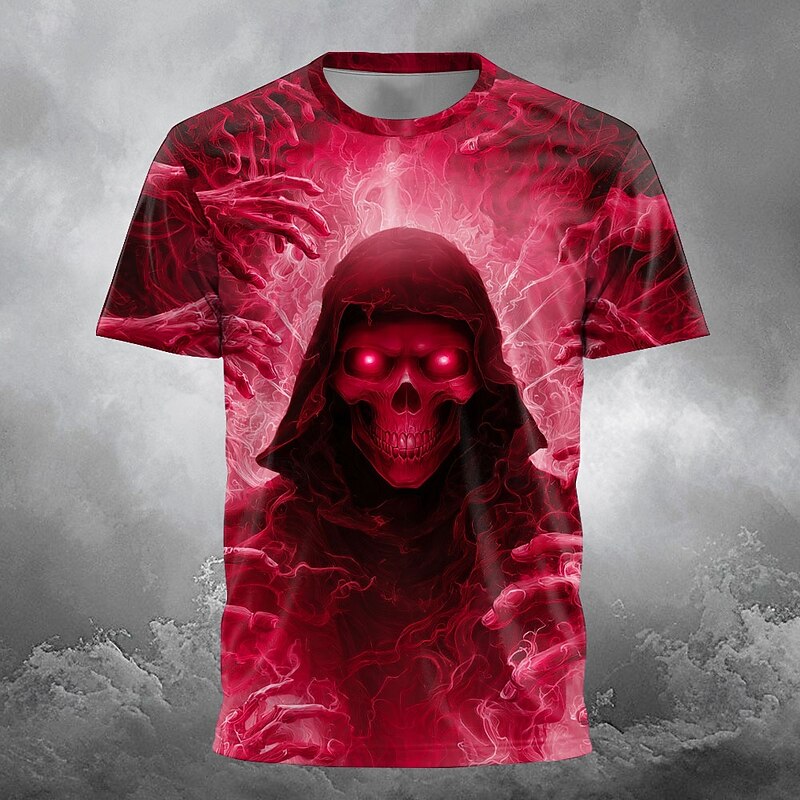 Halloween Men's Grim Reaper 3D Reaper T Shirt Short Sleeve T shirt 3D Print Crew Neck Shirt Exaggerated Designer Horror Party Street Holiday Red Blue Green Summer Spring All Seasons Clothing Apparel4