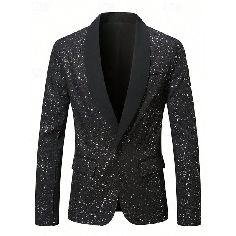 Men's Blazer Business Cocktail Party Wedding Party Fashion Casual Spring Fall Polyester Plain Pocket Glitter Comfortable Single Breasted Blazer Black4