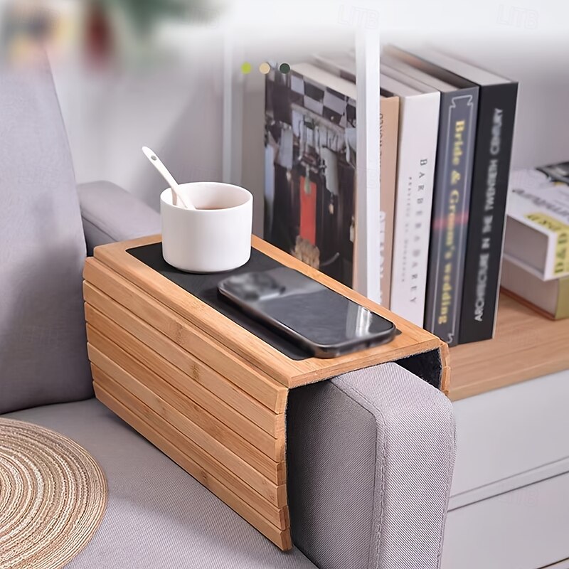 Foldable Solid Wood Sofa Arm Tray - Protector & Serving Table Mat for Living Room, Coffee, Tea, Snacks - Ideal for TV Snuggle Sessions