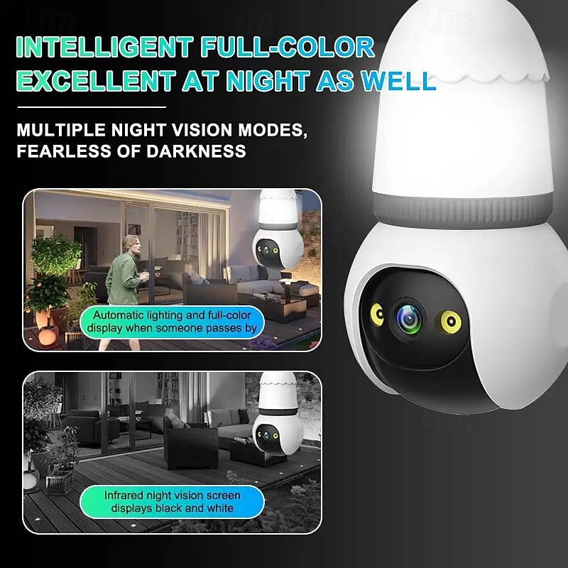 4-megapixel Bulb-style Surveillance Camera  Wifi 2k Surveillance Camera Wireless Outdoor/Indoor Full-color Day/Night Type Easy To Install Motion Detection Full-color Night Vision3