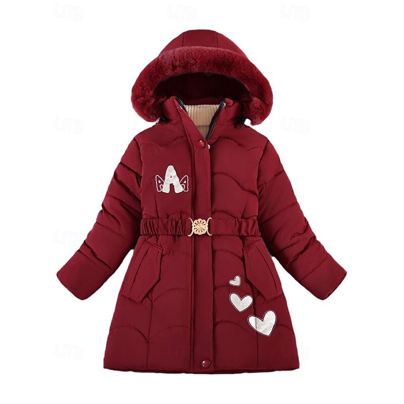 Kids Girls' Down Coat Heart Fashion Zipper Pocket School Coat Outerwear 4-12 Years Fall Black Pink Wine