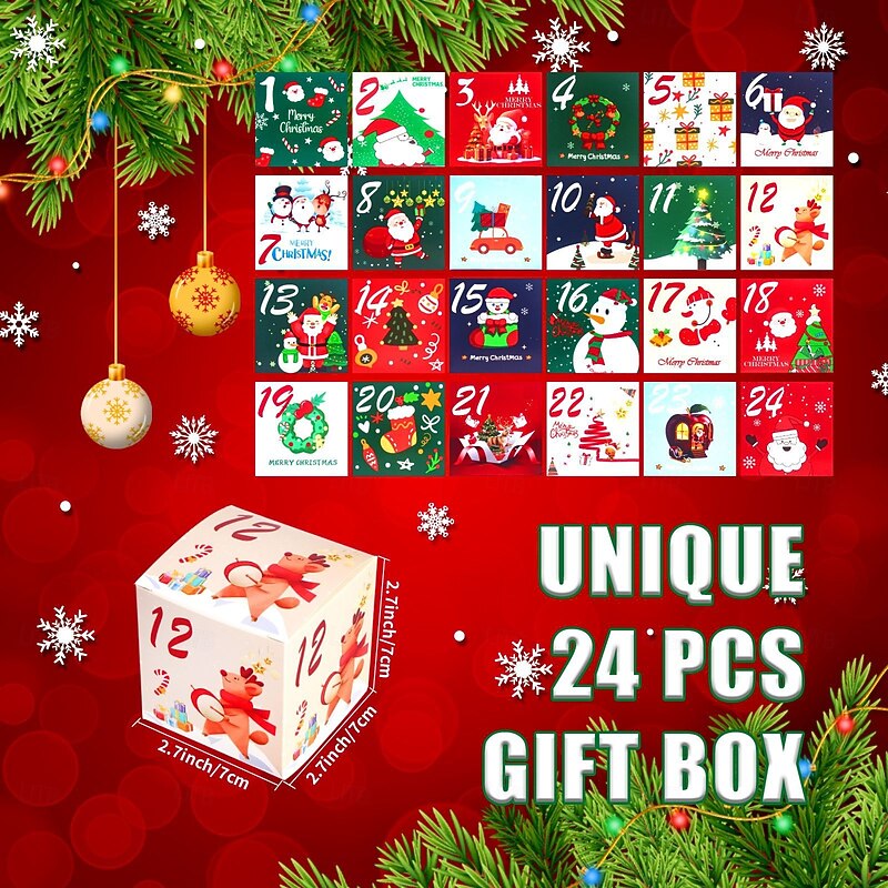 24pcs Christmas Advent Calendar Gift Box, Holiday Candy and Cookie Boxes, Festive Countdown Surprise Gift Packaging, Seasonal Xmas Treat Organizer3