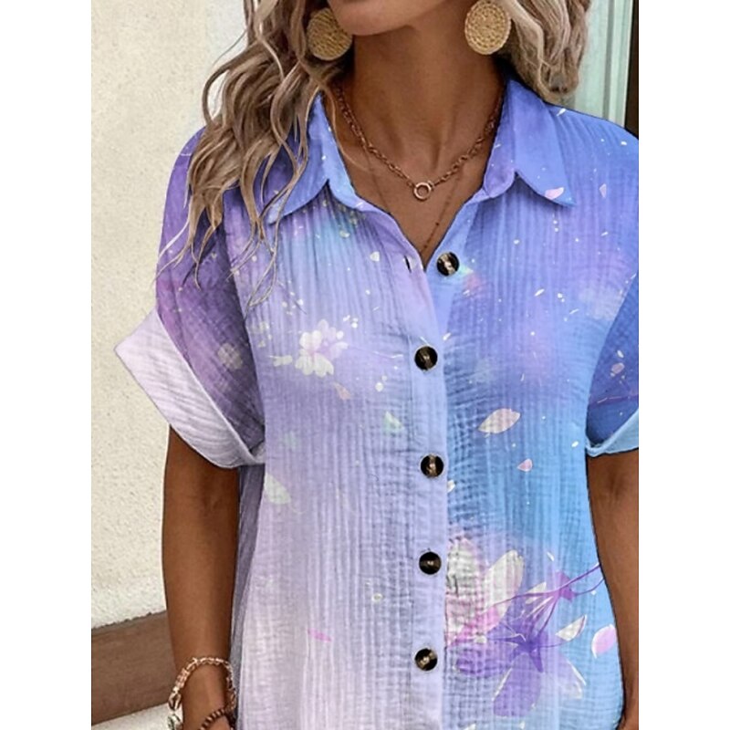 Women's Mini Dress Shirt Dress Casual Dress Print Dress Fashion Modern Daily Beach Weekend Regular Fit Floral Short Sleeve Shirt Collar Purple Summer Spring Fall Autumn2