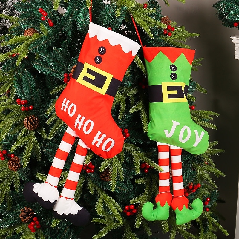 Christmas Stocking Creative Long Leg Hanging Ornament for Christmas Tree Mall Window Display Holiday Decoration Prop for Home Fireplace Winter Festival Party2