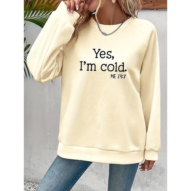 Women's Sweatshirts Graphic Letter Classic Casual Long Sleeve Crew Neck Regular Tops Casual Black White Red Beige Fall