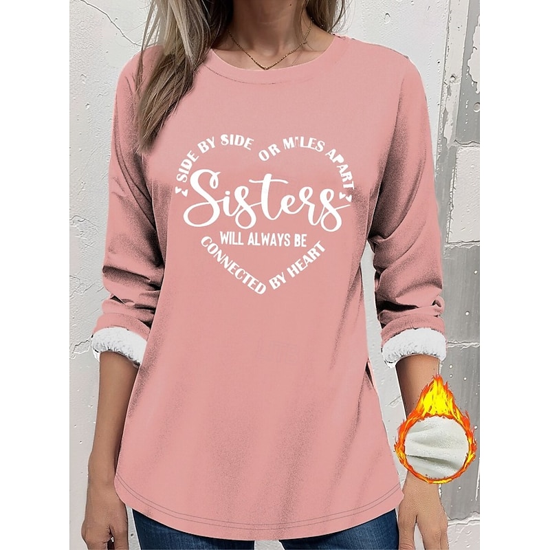Women's Pullover Sweatshirt Letter Casual Comfrt Long Sleeve Crew Neck Regular Tops Street Dailywear Print Black Pink Blue Gray Fall Winter