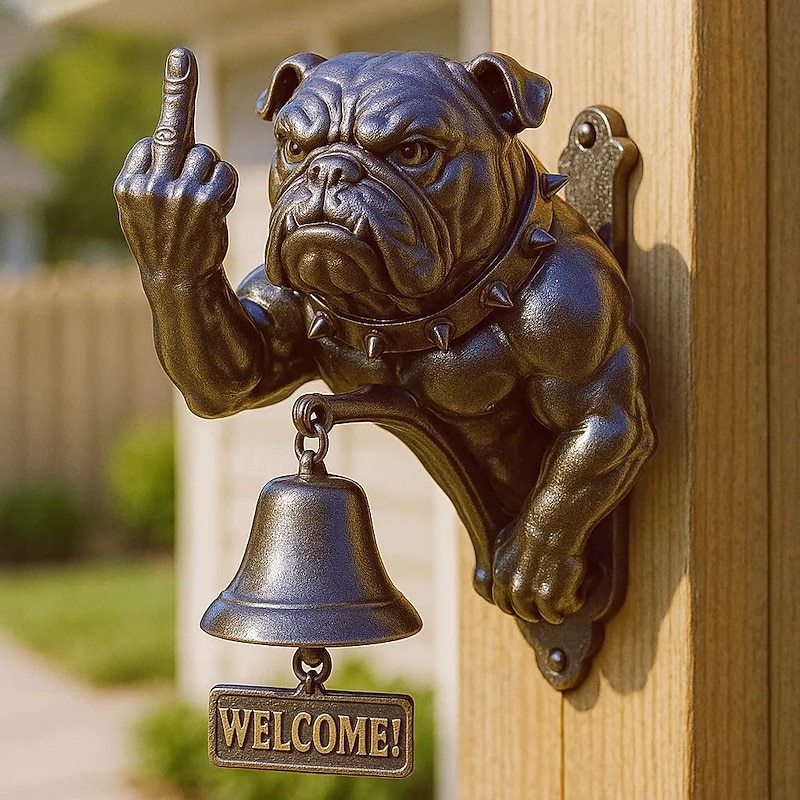 Funny Bulldog Doorbell Rustic Cast Iron Funny Dog Door Ring Hanging Ornament Decorative Farmhouse Wall Mounted Doorbell Terrace Rear Door Indoor and Outdoor Call Bell