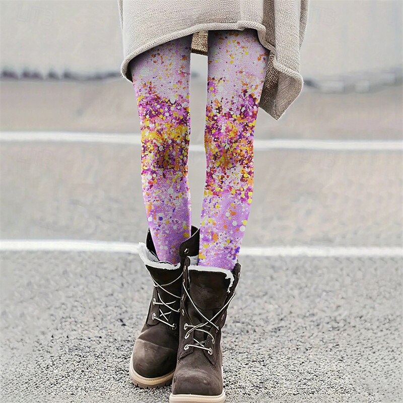 Women's Pants Trousers Leggings Cozy Leggings Streetwear Casual Full Length High Waist Graphic Prints Elastic Waist Print Breathability Comfortable Stretchy Vacation Street Daily Wear Purple Summer