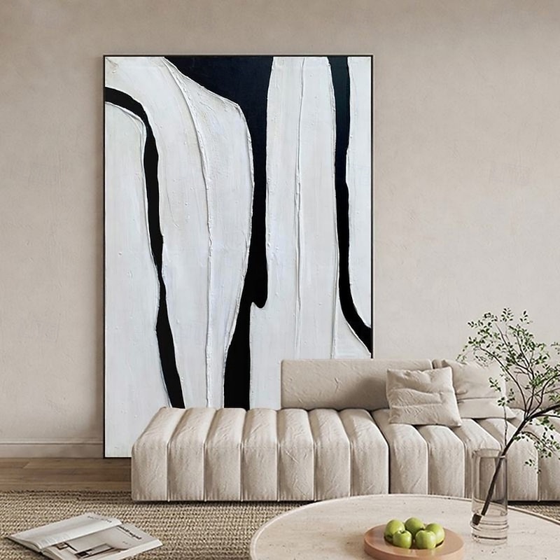 Handmade Oil Painting Canvas Wall Decoration Abstract Black and White Texture Art for Home Decor Rolled Frameless Unstretched Painting