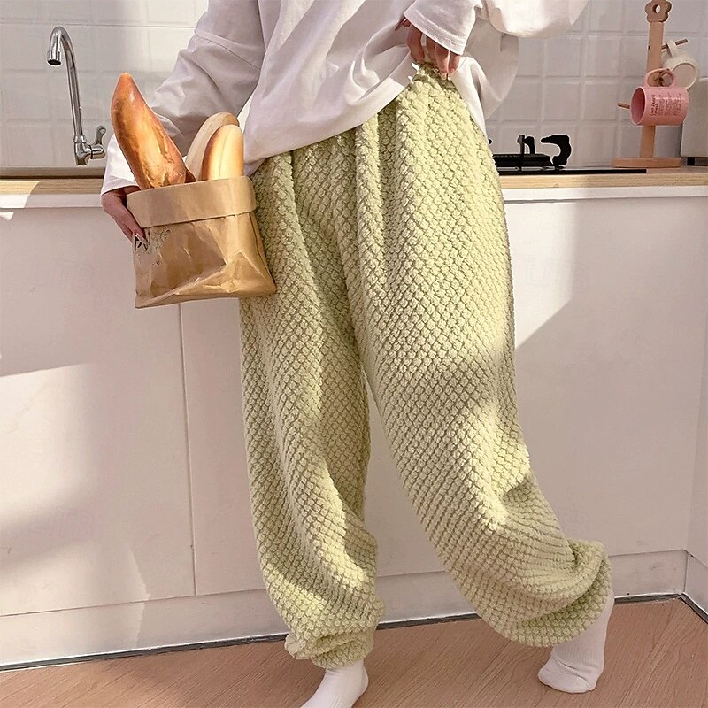 Women's Corduroy Pants Slacks Straight Casual Plus velvet Full Length Natural Plain Elastic Waist Comfortable Home Casual Daily Wear Lotus Black Pink Blue Winter Regular Fit