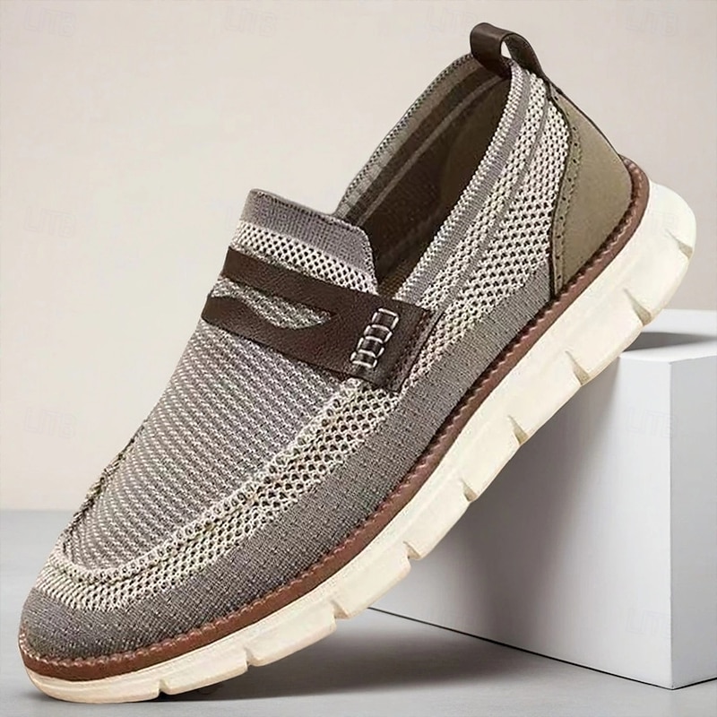 Men's Breathable Flyknit Loafers with Lightweight Sole, Casual Slip-On Shoes for Walking, Travel and Everyday Wear