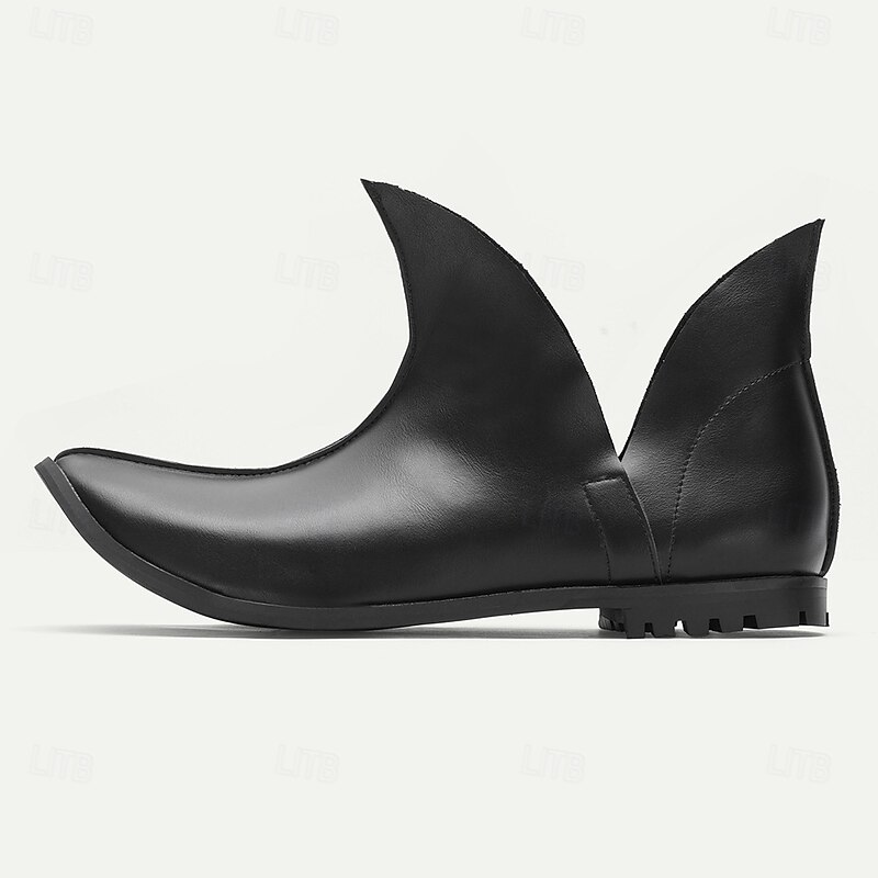 Men's Black Faux Leather Elf Style Pointed Toe Ankle Boots – Unique Fantasy Design Costume Shoes for Halloween, Cosplay and Themed Parties3