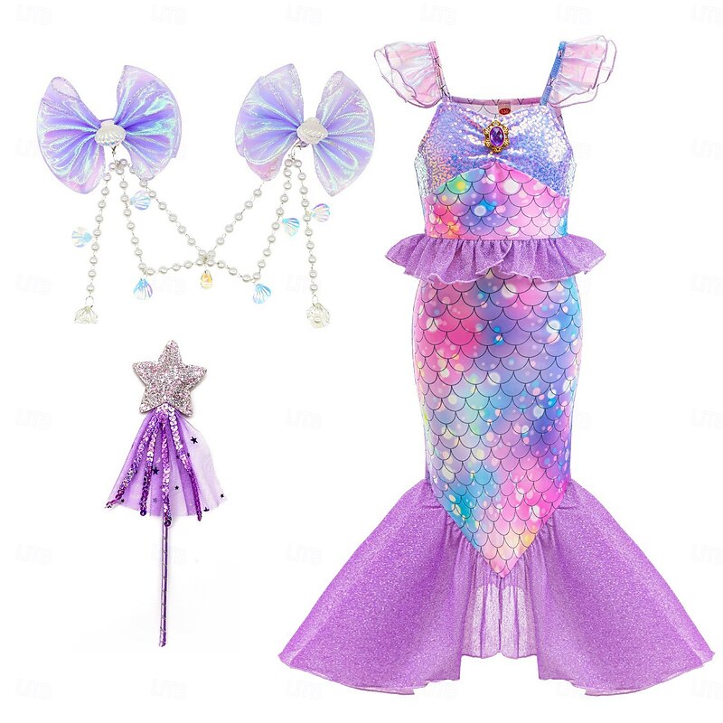 The Little Mermaid Little Mermaid Mermaid Tail Aqua Princess Dress  Halloween Dress Cosplay Costume Theme Party Costume Cosplay Movie Cosplay for Girls' Kid's Carnival Masquerade2
