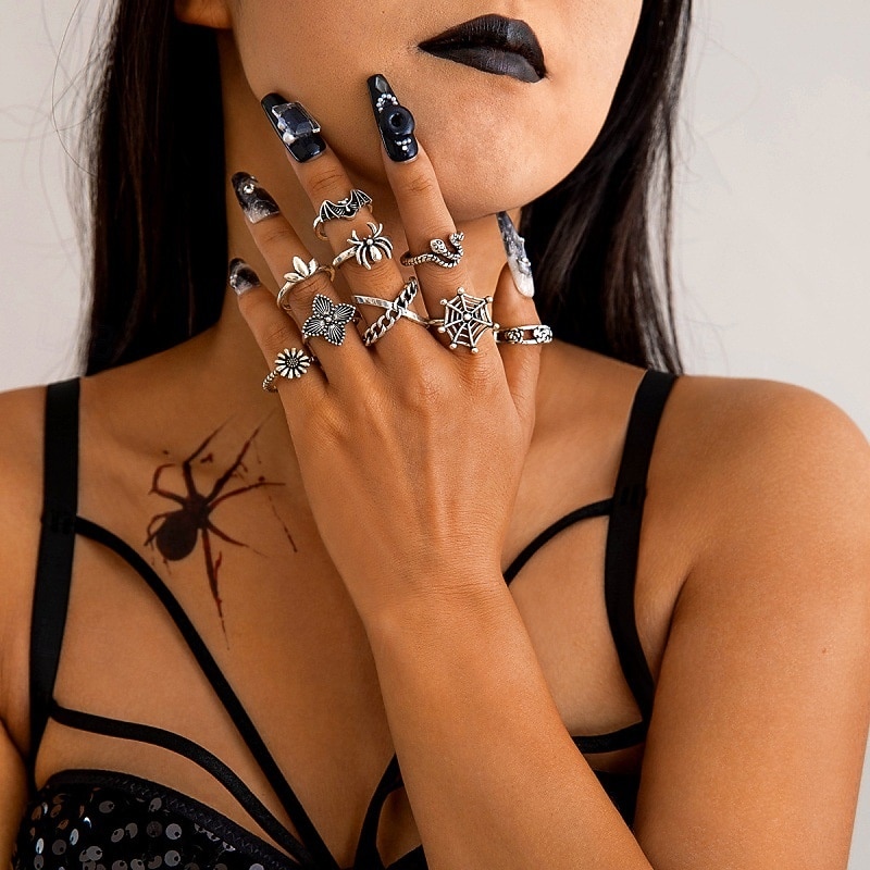 Punk & Gothic Ring Set Jewelry Skull Spider web Fancy Dress Women's Halloween Carnival Halloween Adults Ring All Seasons4