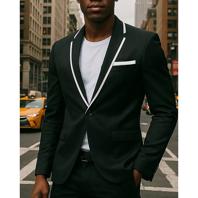 Men's Blazer Business Cocktail Party Wedding Party Fashion Casual Spring Fall Polyester Color Block Pocket Buttons Comfortable Single Breasted Blazer Black White Pink Red3