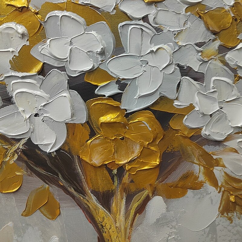 Mintura Handmade Gold Textured Flower Oil Paintings On Canvas Wall Art Decoration Modern Abstract Picture For Home Decor Rolled Frameless Unstretched Painting3