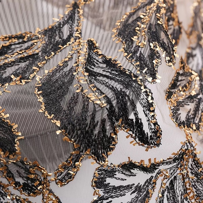 A-Line Embroidered Lace Appliques Black Stretch Velvet Cocktail Dresses Elegant Dress Formal Wedding Tea Length Long Sleeve Crew Neck 20252