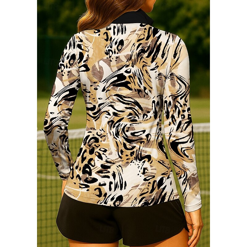 Women's Animal Leopard Tops Golf Polo Shirt Tennis Shirt Tennis Tee Long Sleeve Print Quarter Zip Pullover UV Protection Elastic Breathable Volleyball Tennis Golf Stand Collar Zip Collar Shirt Polo2