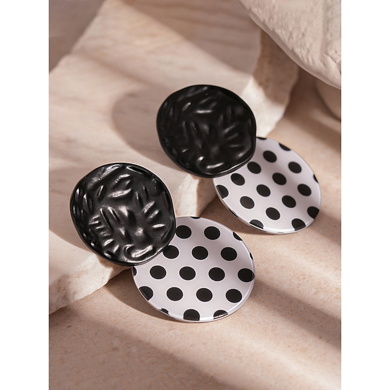Women's Black and White Polka Dot Statement Drop Earrings - Retro Gatsby Style Bold Jewelry for Parties and Vintage Themed Events3