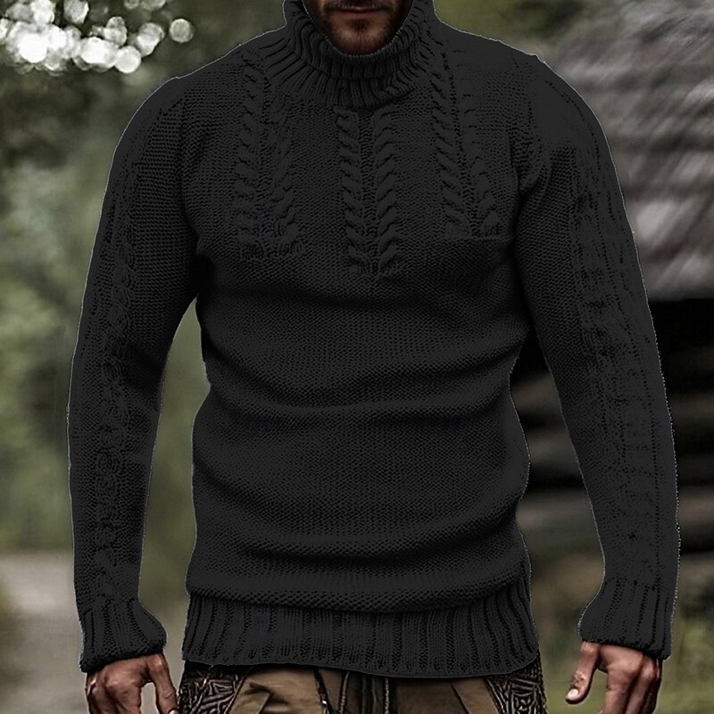 Men's Pullover Sweater Jumper Knit Sweater Ribbed Knit Regular Tops Knitted Plain Turtleneck Fashion Basic Vacation Daily Wear Clothing Apparel Fall Winter Black White S M L4