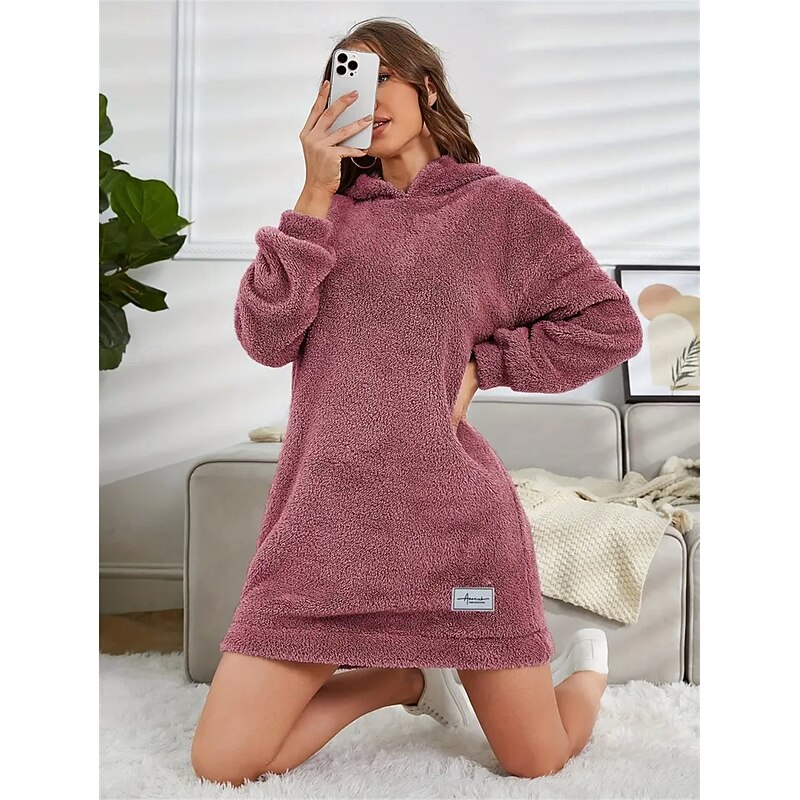 Women's Hoodie Dress Mini Dress Sheath Dress Vacation Casual Boho Daily Sports Going out Loose Fit Plain Long Sleeve Hooded Pink Red Blue Gray Spring Fall Winter Autumn3