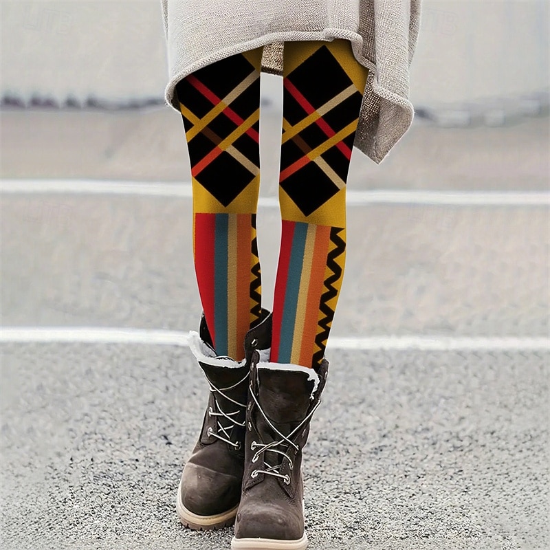 Women's Pants Trousers Leggings Cozy Leggings Fashion Casual Full Length High Waist Geometic Elastic Waist Print Breathability Comfortable Stretchy Vacation Street Daily Wear Yellow Blue Purple Orange