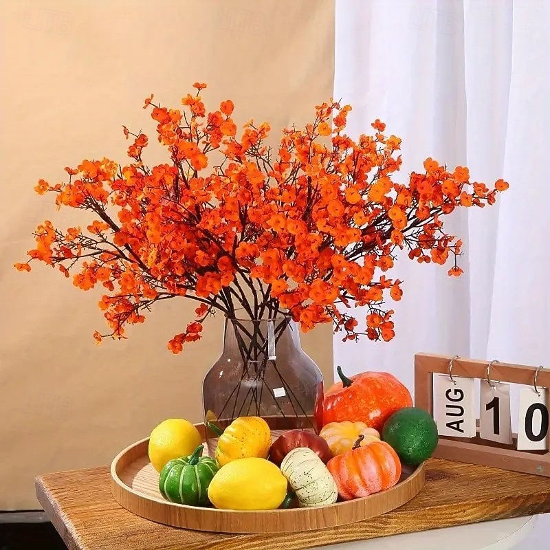 6 Pcs Fall Artificial Outdoor Orange Flowers – Realistic Touch Silk Petals with Detachable Stems for DIY Wedding, Office Centerpieces, Party Decorations, Floral Arrangements, Home Decor – Autumn Orange3