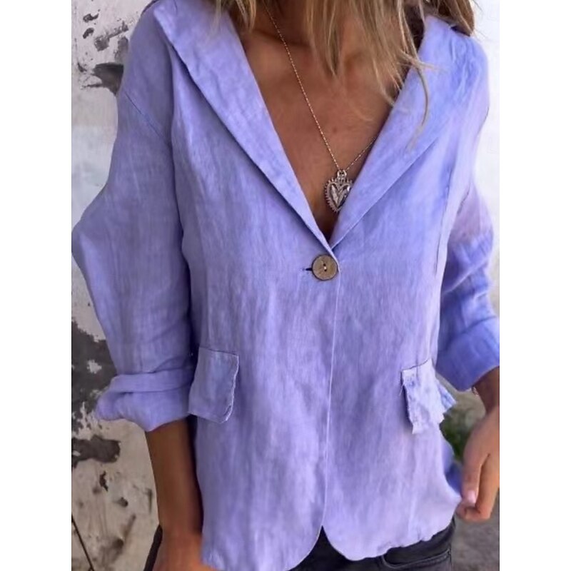 Women's Blazer Comfortable Breathable Pocket Fashion Daily Plain Outdoor Casual Daily Single Breasted Regular Lapel Regular Fit Long Sleeve Outerwear Black Pink Blue Spring Fall2