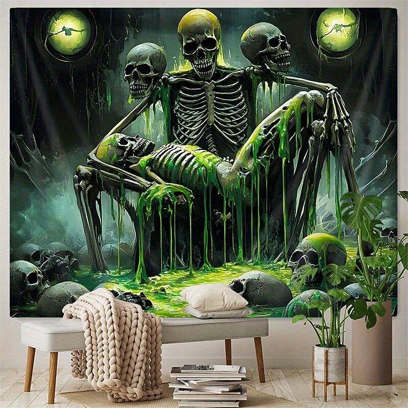 Skeleton Wall Tapestry – Gothic Hanging Bones Art with Creepy Forest Roots, Horror Halloween Wall Decoration for Living Room or Studio4