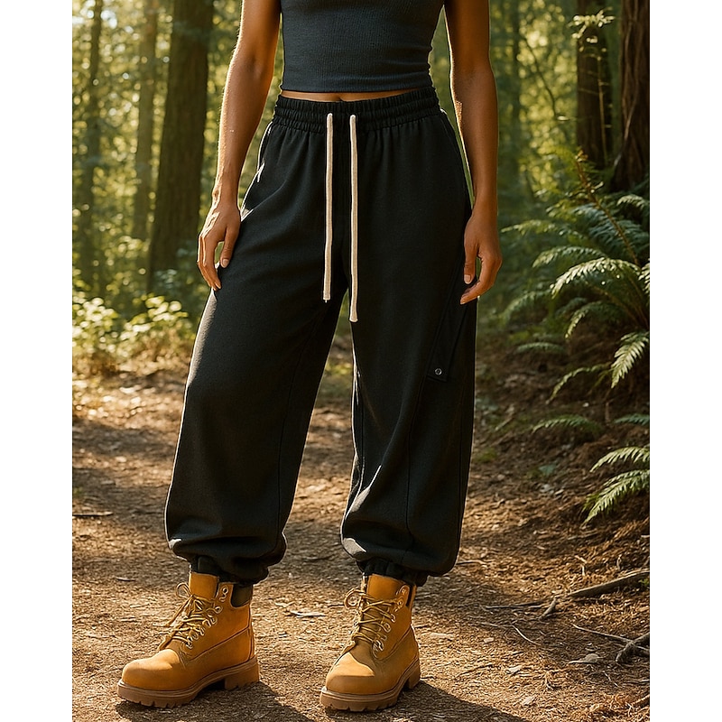 Women's Wide Leg Pants Hiking Pants Trousers Hiking Rain Pants Softshell Pants Outdoor Regular Fit Waterproof Windproof Bottoms Drawstring Pocket Elastic Waist Black White Camping / Hiking Running S