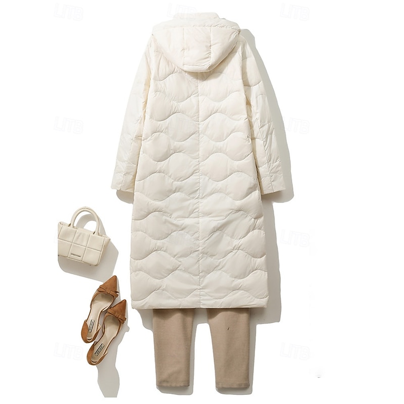 Women's Down Jacket Coat Warm Comfortable Zipper Pocket Casual Plain Outdoor Vacation Holiday Going out Zipper Long Hooded Regular Fit Long Sleeve Outerwear Light Blue White Purple Fall Winter4