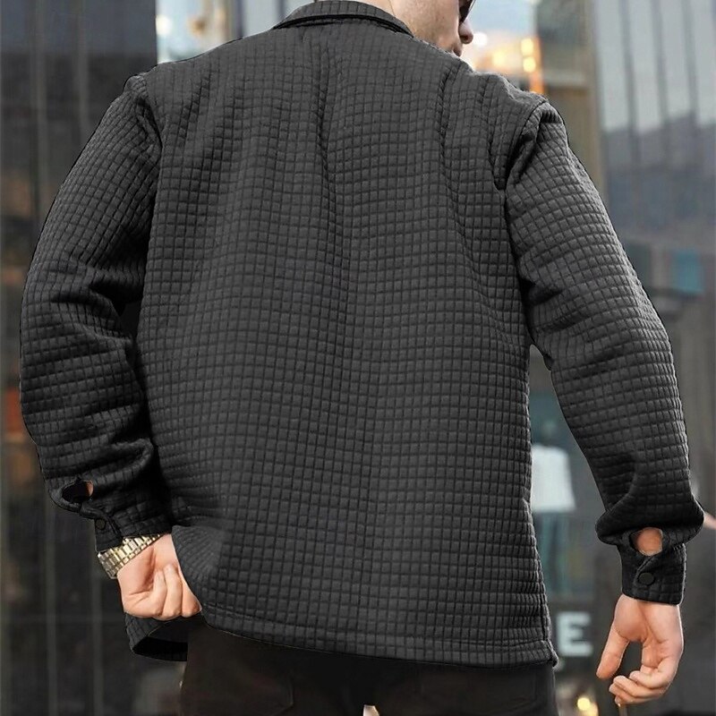 Men's Waffle Shirt Shirt Jacket Winter Jacket Plain Vacation Daily Wear Black White Khaki Gray Long Sleeve Lapel Fall Winter Clothing Apparel Pocket4