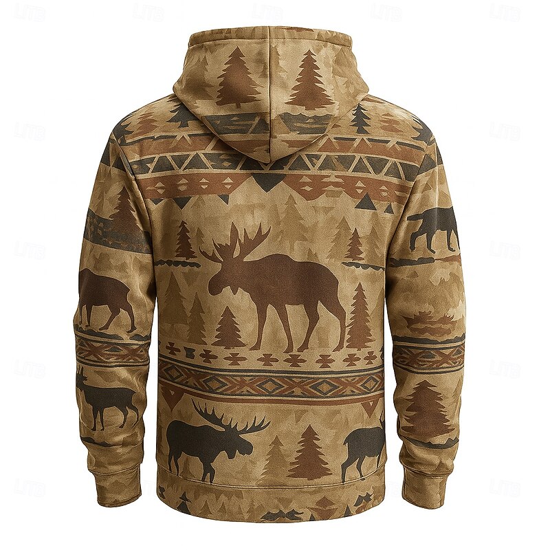 Men's Aztec Hoodie Sweatshirt Ethnic Vintage Retro Crew Neck Sports Outdoor Streetwear Brown Drawstring Fall Winter Designer2