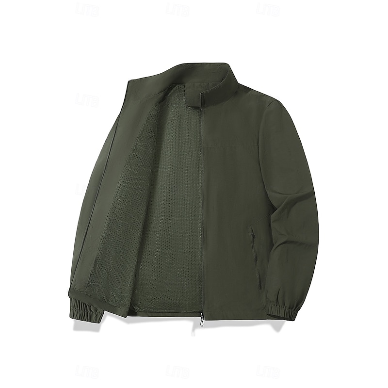 Men's Jacket Casual Jacket Outdoor Vacation Warm Zipper Pocket Fall Winter Plain Fashion Streetwear Standing Collar Regular Black Khaki Army Green Dark Blue Gray Jacket3