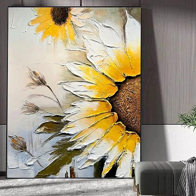 Handmade Oil Painting Canvas Wall Art Decoration Sunflower Flower Abstract for Home Decor Stretched Frame Hanging Painting/Rolled Frameless Unstretched Painting2