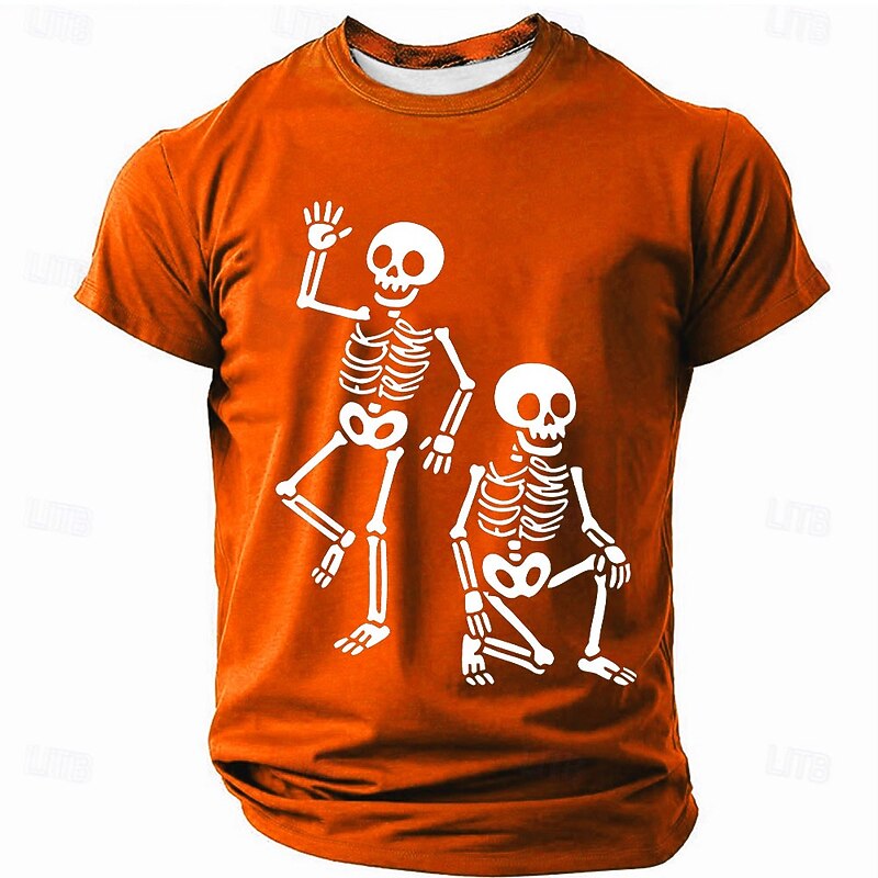 Halloween Men's Skull T Shirt Short Sleeve T shirt 3D Print Crew Neck Shirt Exaggerated Designer Horror Party Street Holiday Black Red Blue Summer Spring All Seasons Clothing Apparel S M L XL XXL XXXL