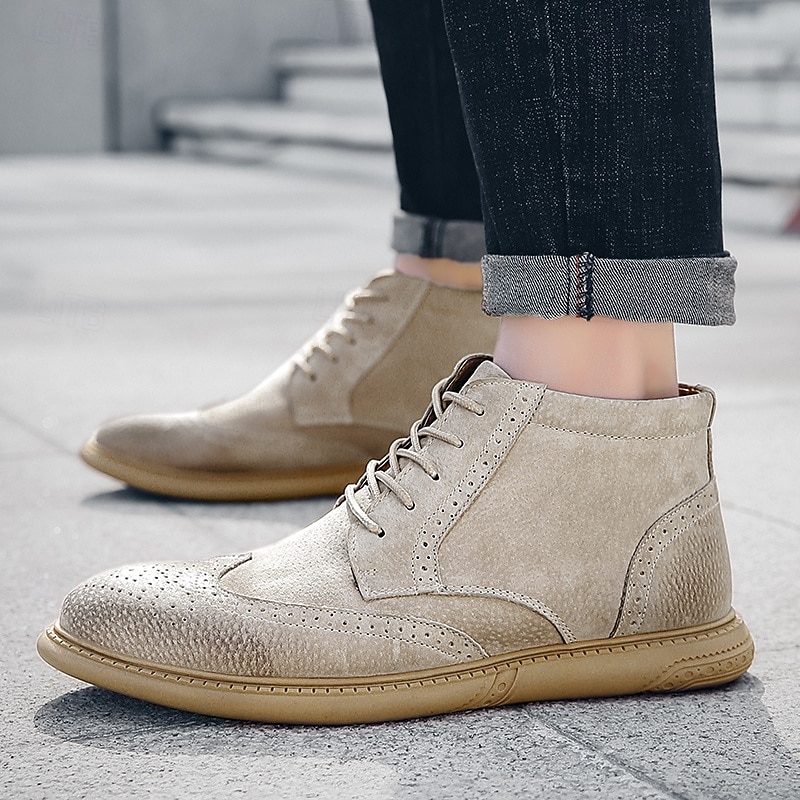 Men's Gray Suede Brogue Ankle Boots Retro Lace-Up Casual Dress Shoes for Business and Smart Casual Wear3