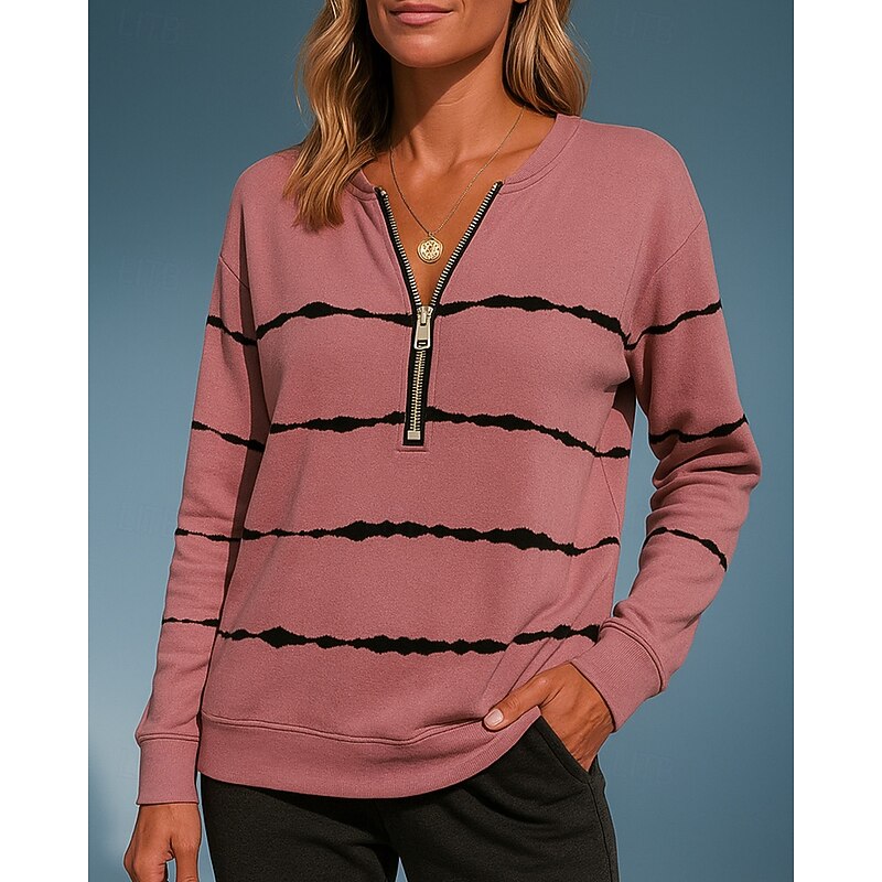 Women's Pullover Sweatshirt Casual Tops Half Zip Long Sleeve Top Athleisure Fall V Neck Stripes Fashion Outdoor Travel Sportswear Activewear Black White Pink4