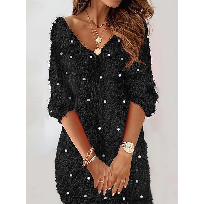 Women's Mini Dress Casual Dress Winter Dress Shift Dress Fashion Modern Daily Beach Weekend Regular Fit Pure Color Long Sleeve V Neck Black Summer Spring Fall Autumn