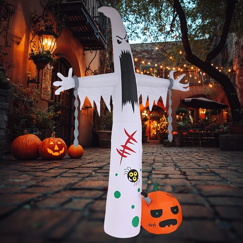 1 Pc 3.6M/11.8FT Halloween 2025 New Pumpkin Chain White Ghost Belt Light LED Inflatable Air Model Indoor and Outdoor Courtyard Lawn Garden Party Halloween Festival Atmosphere Decorative Light US/EU/UK