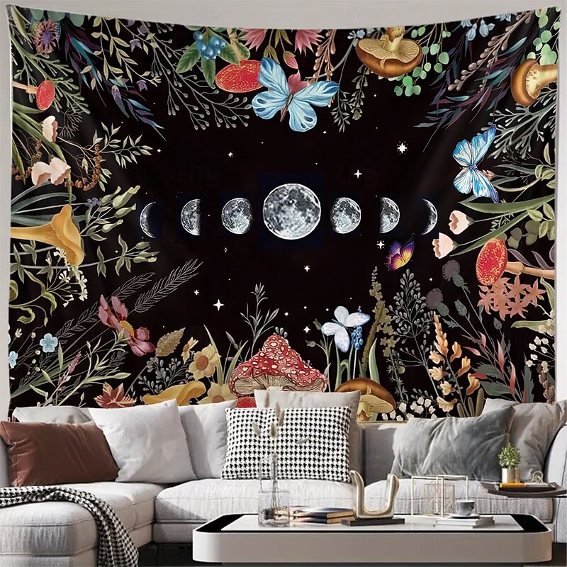 Halloween Tapestry Wall Hangings Skeleton Mushroom Vintage Boho Mystic Bedroom Living Room Dorm Home Decor4