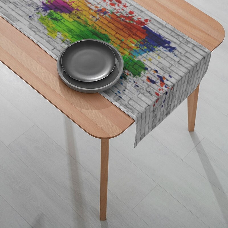1PC Wall Graffiti Table Runner Table Flag - Colorful Digital Printed Rectangular Tablecloth for Restaurant, Banquet, Party Decoration (33x180cm)4