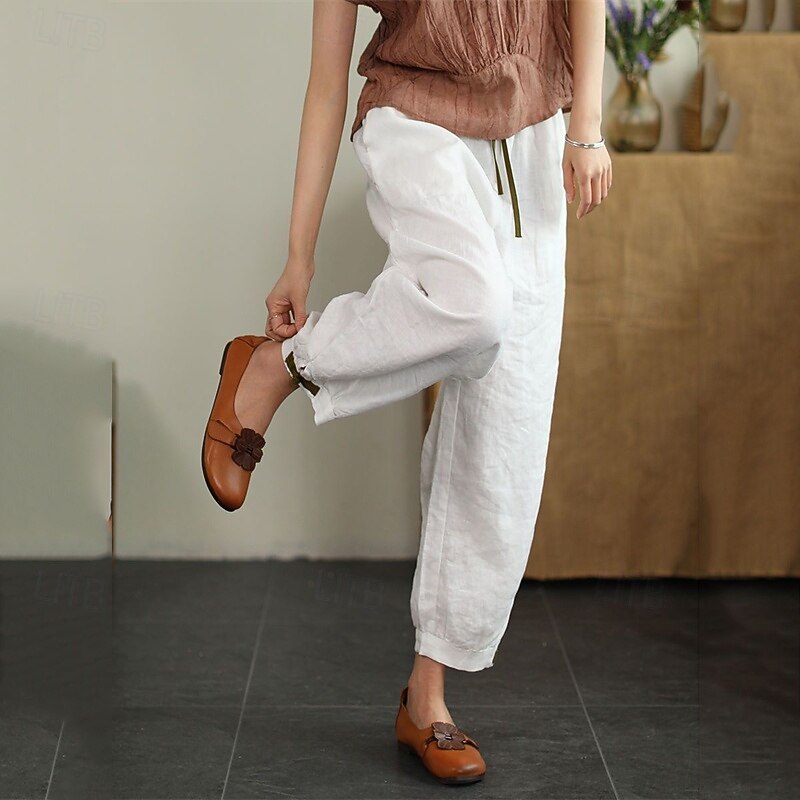 Women's Slacks Bloomers Streetwear Casual Ankle-Length Natural Plain Drawstring Comfortable Street Holiday Daily Wear White Green Beige Fall Regular Fit3