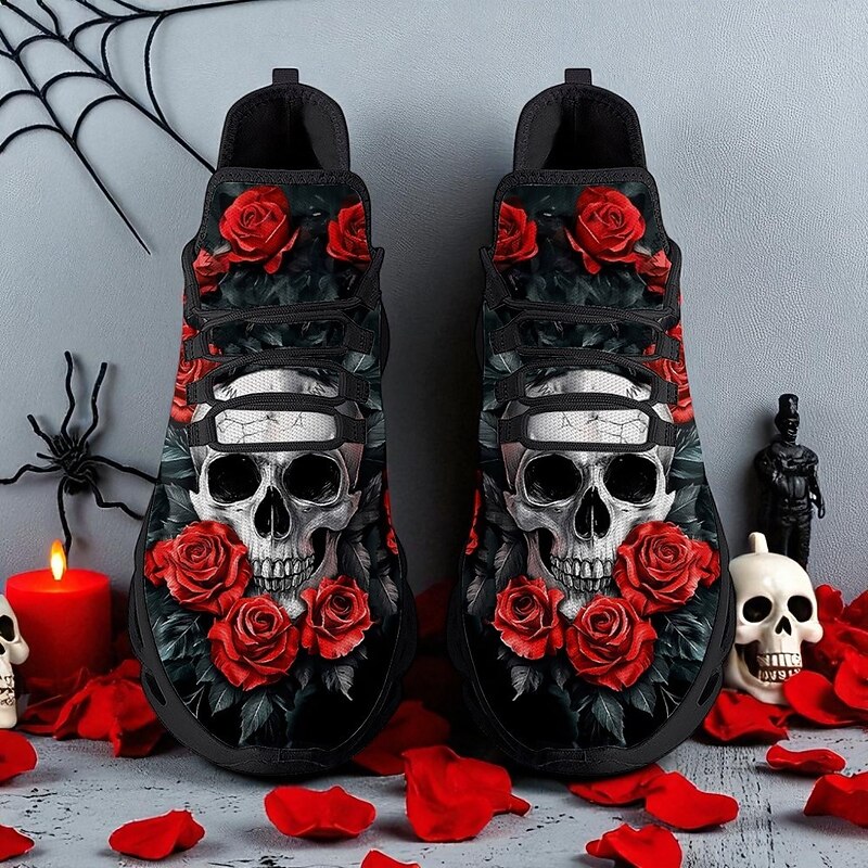 Men's Rose Skull Print Lace-Up Sneakers – Gothic Casual Halloween Shoes with Comfortable Sole for Party, Cosplay and Everyday Outfits4
