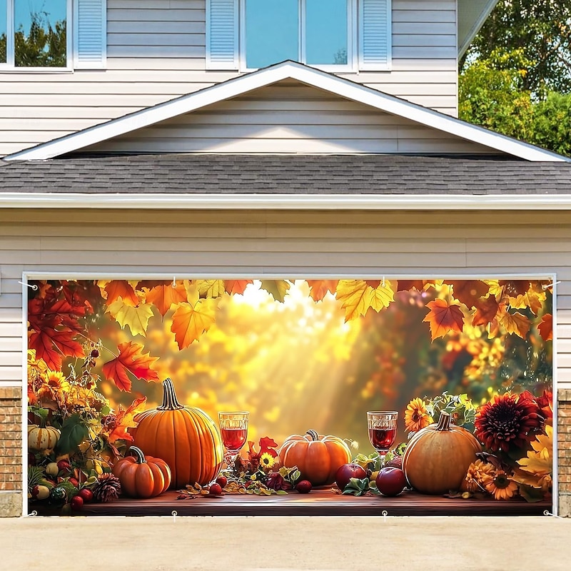 Garage Door Cover Large Hanging Backdrop Pumpkin Rustic Cottagecore 3D Party Outdoor Shooting Backgrounds Front Door Home Decor
