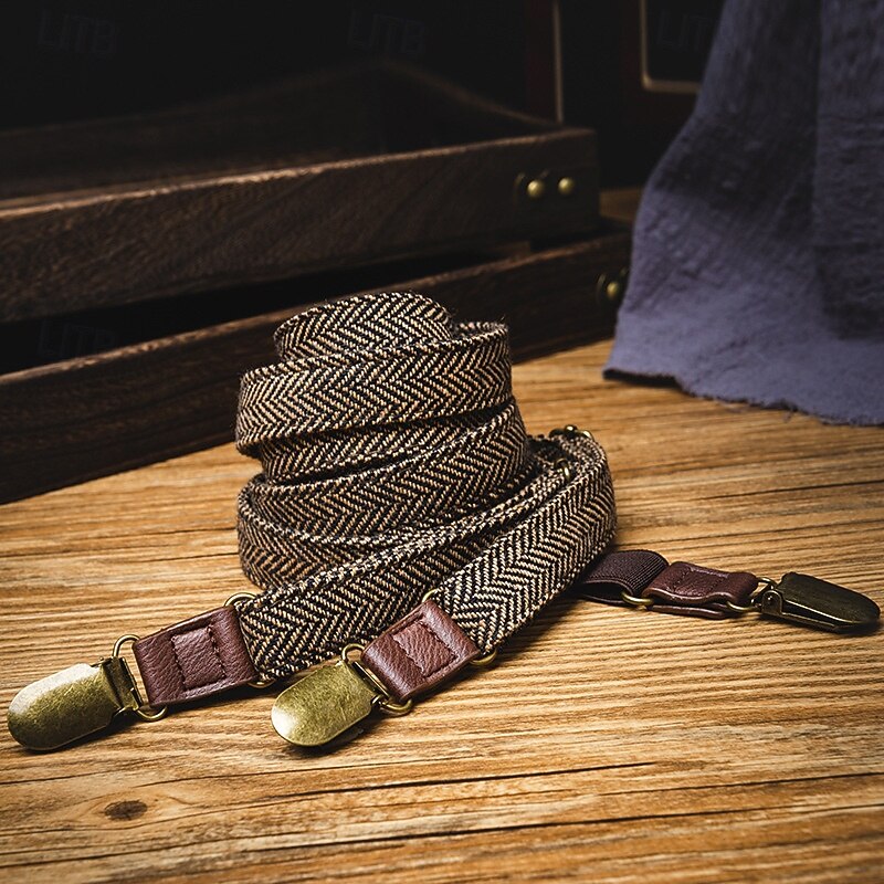 Men's Suspenders Waist Belt Brown Polyester Alloy Adjustable Plain Plaid / Striped / Chevron / Round Daily Formal Evening3