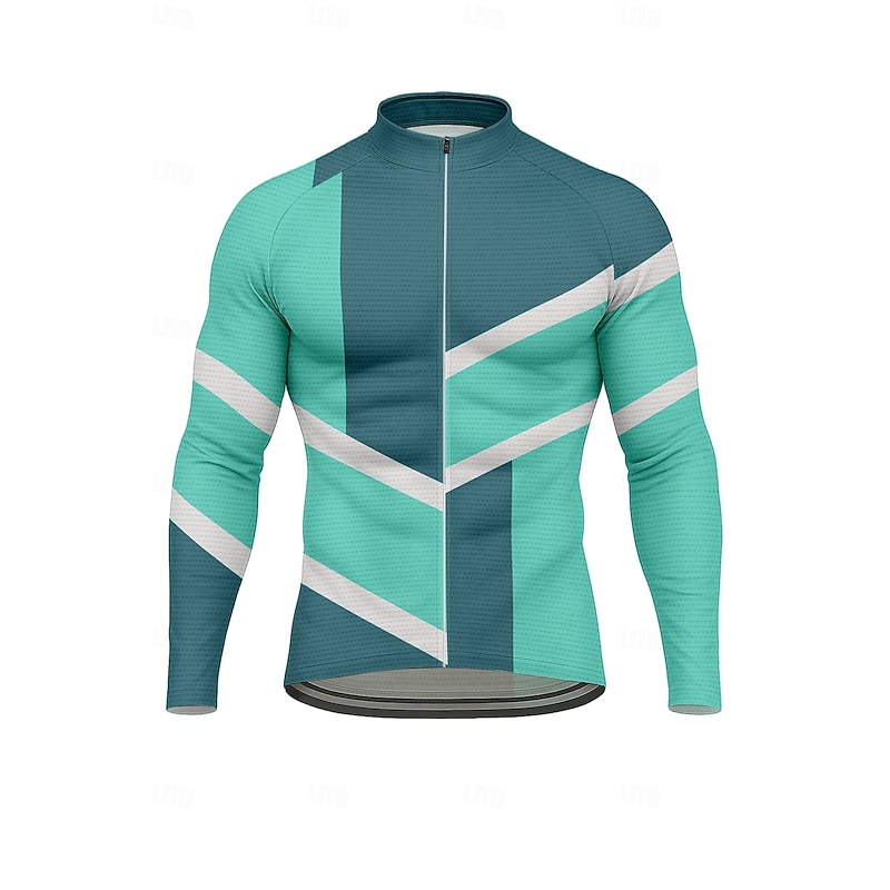 Men's Tops Cycling Jersey Graphic Geometric Long Sleeve Bike Jersey Top with 3 Rear Pockets Sun Sun Protection Sunscreen Quick Dry Sports Green Clothing Apparel